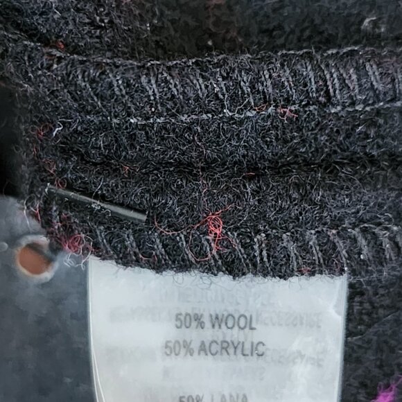 Karl Lagerfeld Red Colorblock Stripe 50% Boiled Wool Snap Closure Cardigan - Picture 4 of 5